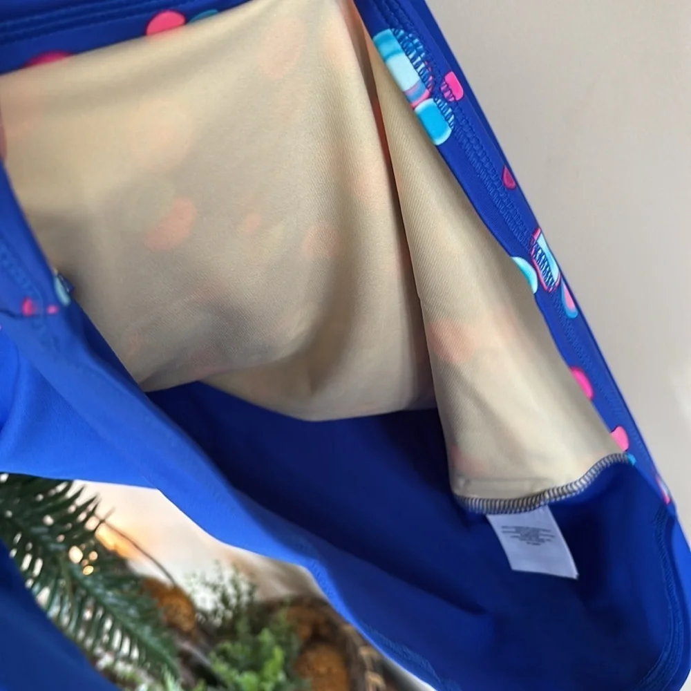 Brand New Lands' End Long Sleeve Mock Neck Rash Guard Electric Blue Bubbles